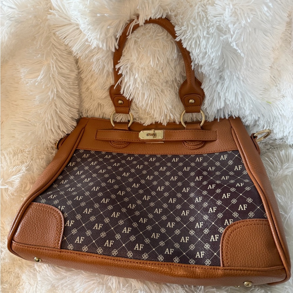Brown and Tan Women's Handbag